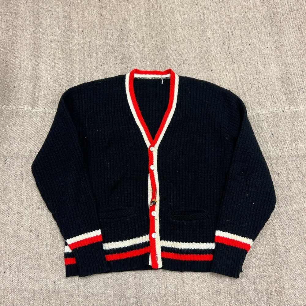 Vintage Striped Cardigan Women's Medium Black 1960s